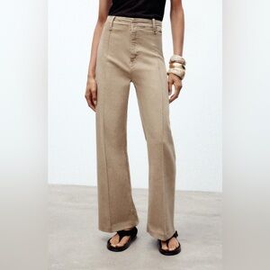 Zara ZW Collection wide-leg high-waist jeans in beige size 6